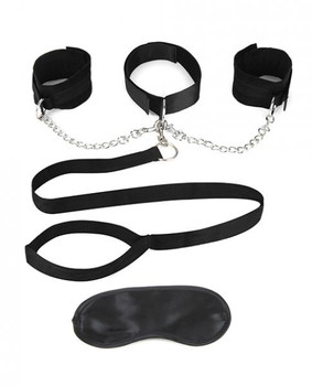 Lux Fetish Collar, Cuffs & Leash Set Black by Electric Eel Inc