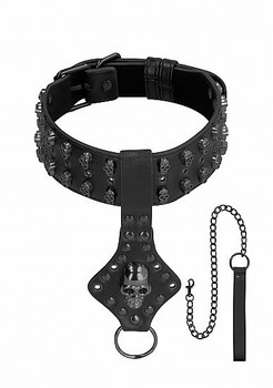 Ouch! Skulls & Bones Neck Chain with Skulls And Leash Black Sex Toy