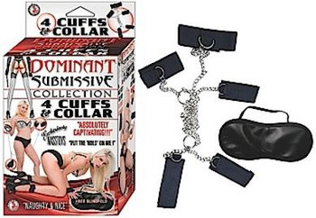 Dominant Submissive 4 Cuffs and Collar Black Sex Toy