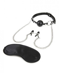 Lux Fetish Breathable Ball Gag Adjustable Nipple Chain by Electric Eel Inc