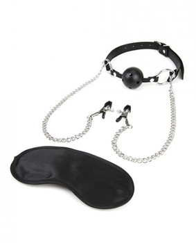 Lux Fetish Breathable Ball Gag Adjustable Nipple Chain by Electric Eel Inc