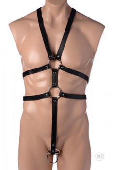 Male Full Body Harness Black Leat by XR Brands