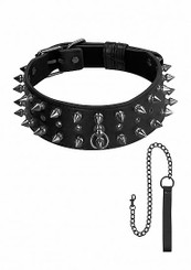 Ouch! Skulls & Bones Biker Spike Collar with Leash Black Best Sex Toy