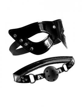 Masquerade Mask & Ball Gag Black Adult Sex Toy