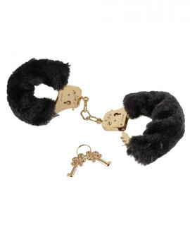 Deluxe Furry Cuffs Black Handcuffs by Pipedream Products