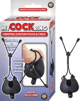 My Cockring Vibrating Scrotum Pouch & Cinch Black Sex Toy