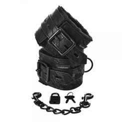 Sincerely Lace Fur Lined Handcuffs Black by Sportsheets
