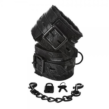 Sincerely Lace Fur Lined Handcuffs Black by Sportsheets