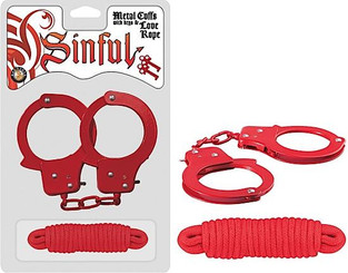 Metal Cuffs with Love Rope Red Best Adult Toys