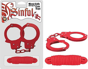 Metal Cuffs with Love Rope Red Best Adult Toys