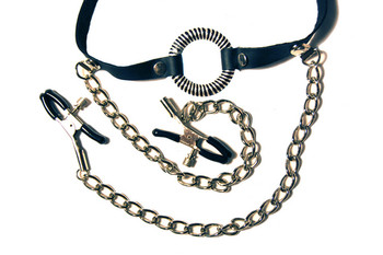 O-Ring Gag with Nipple Clamps Sex Toys