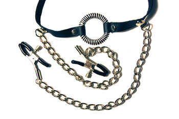 O-Ring Gag with Nipple Clamps by Pipedream Products