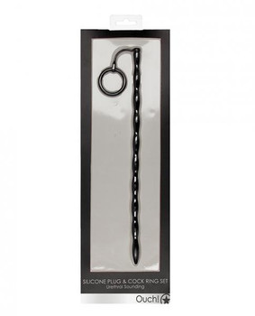 Silicone Plug & Erection Ring Set Urethral Sounding Black by SHOTS AMERICA