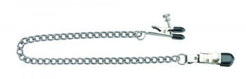 Adjustable Broad Tip Nipple Clamps With Loop And Link Chain Silver by Spartacus