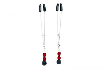Red Beaded Nipple Clamps With Tweezer Tip - Red Best Sex Toys