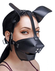 Pup Puppy Play Hood and Breathable Ball Gag Black Sex Toy