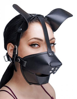 Pup Puppy Play Hood and Breathable Ball Gag Black Sex Toy