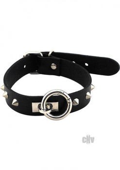 Rouge Leather O-Ring Studded Collar Black Best Sex Toy