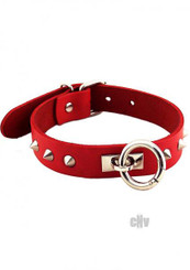 Rouge Leather O Ring Studded Collar Red