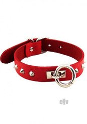 Rouge Leather O Ring Studded Collar Red by Rouge Garments