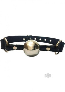 Rouge Black Leather Ball Gag with Silver Ball Adult Sex Toy