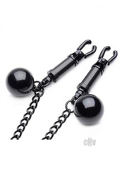 Nipple Clamps With Ball Weights And Chain Black Adult Toy