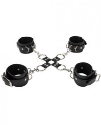Ouch Leather Hand And Leg Cuffs Black by Shots Toys
