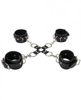 Ouch Leather Hand And Leg Cuffs Black by Shots Toys