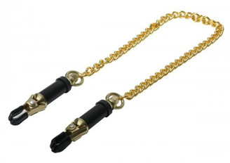 Deluxe Adjustable Nipple Clamps with Chain Gold Adult Toy