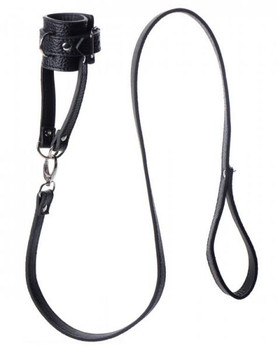 Ball Stretcher With Leash Black Leather Best Sex Toy
