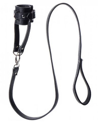 Testicle Stretcher With Leash Black Leather by XR Brands