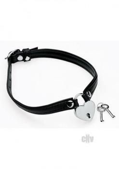 Ms Heart Lock Choker W/key Black Sex Toy