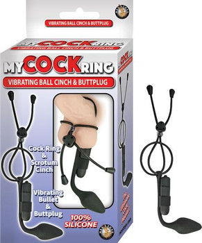 My Erection Ring Vibe Ball Cinch Plug Black by NassToys
