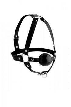 Head Harness With 1.65 Inches Ball Gag Black Leather Adult Toy