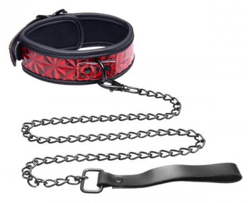 Chained Collar With Leash Red Black Sex Toy