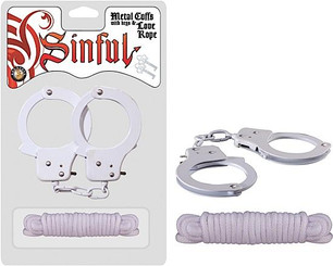 Sinful Metal Cuffs, Keys, Love Rope White by NassToys