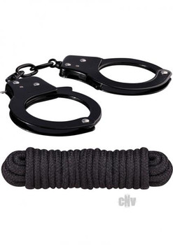 Metal Cuffs, Keys, Love Rope Black by NassToys