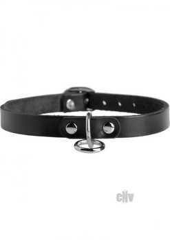 Leather Choker Collar With O Ring S/M Black by XR Brands