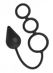 Triple Threat Silicone Tri Cock Ring with Plug Adult Sex Toy