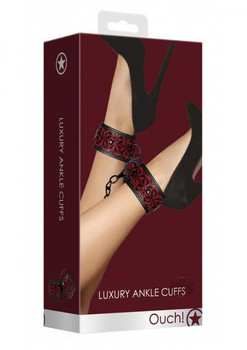 Ouch Luxury Ankle Cuffs Burgundy Adult Toys