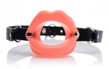 Sissy Mouth Gag Pink Silicone Lips Black Strap Sex Toys