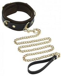 Spartacus Collar & Leash Brown Leather Gold Accent Hardware Sex Toys