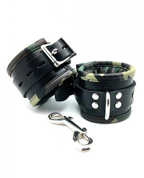 Sensual Sin Leather Padded Wrist Cuffs Camo Piping Best Sex Toys