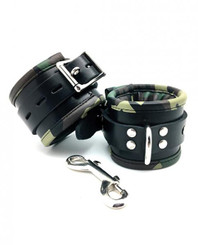 Sensual Sin Leather Padded Wrist Cuffs Camo Piping by Atlantas Products Ltd UK