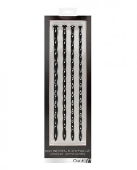 Shots Ouch Advanced Urethral Sounding Silicone Spiral Plug Set - Black by Shots America LLC