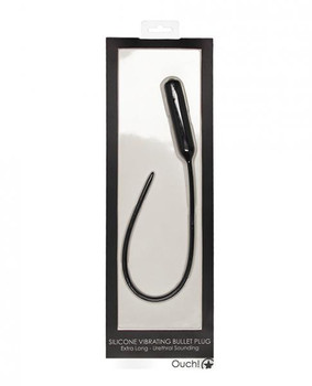 Shots Ouch Extra Long Urethral Sounding Silicone Vibrating Bullet Plug - Black by Shots America LLC