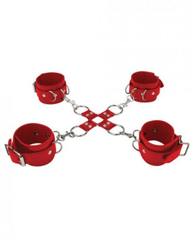 Ouch Leather Hand and Leg Cuffs Red Sex Toys