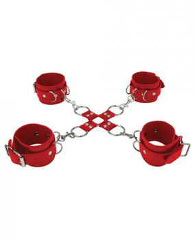 Ouch Leather Hand and Leg Cuffs Red by Shots Toys