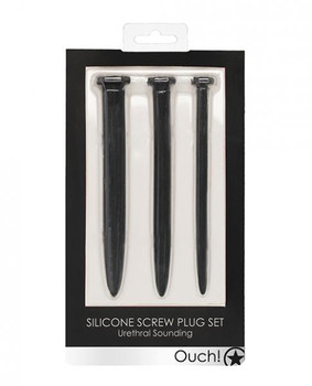 Shots Ouch Urethral Sounding Silicone Rugged Nail Plug Set - Black by Shots America LLC