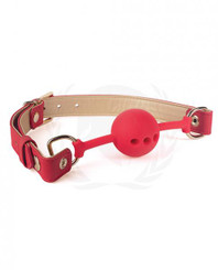 Spartacus Silicone Ball Gag W/red Gold Pu Straps - 46 Mm Sex Toys